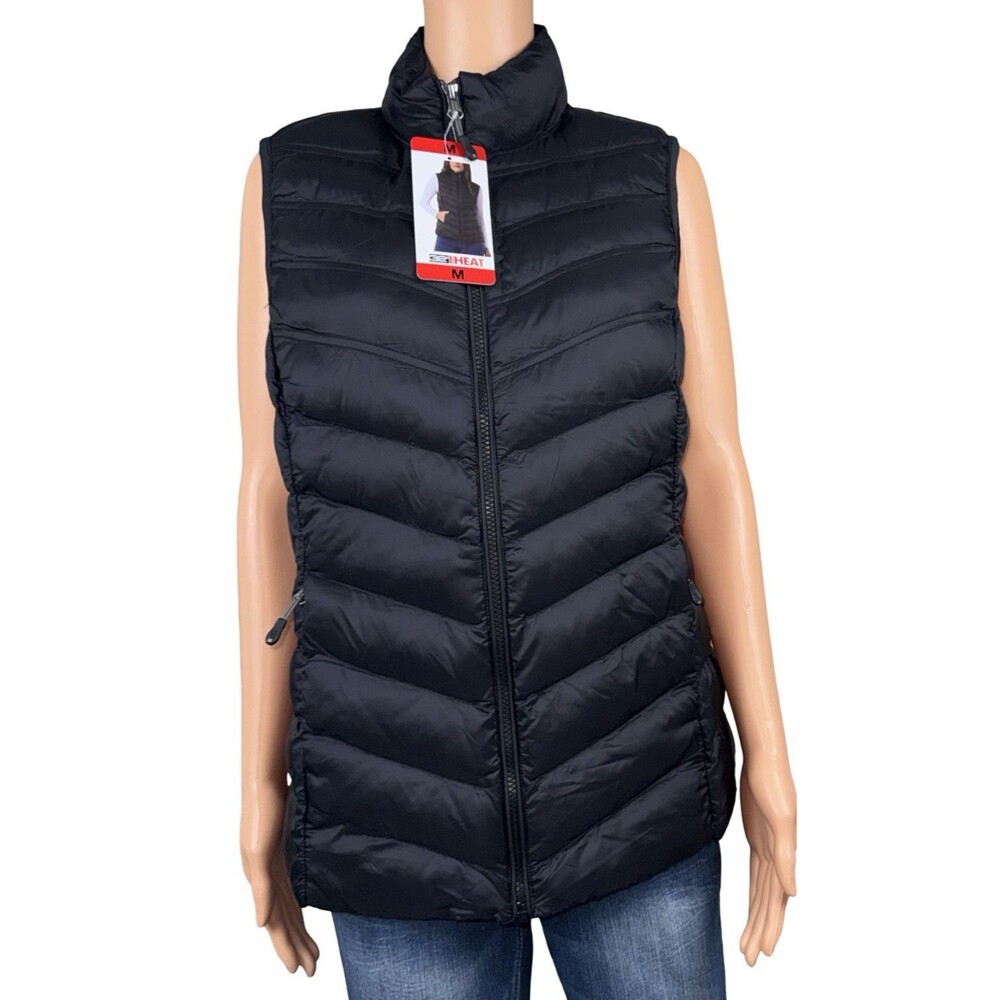 32 Degrees Heat Medium Jacket Vest Puffer Black Zip Pockets Lightweight New